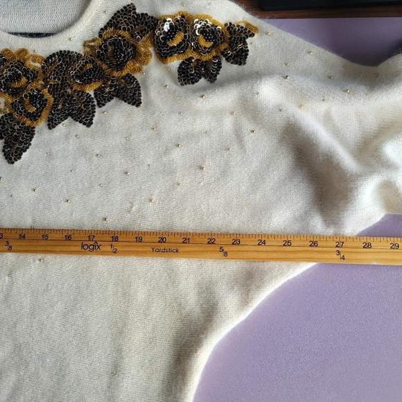 Cedars Embellished Silk Wool Knit Sweater Women's M Vtg 80s Luxury Maximalist - Picture 12 of 13